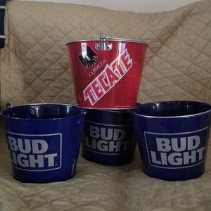 4 BEVERAGE BUCKETS, 3BUD LIGHT 1 TECATE